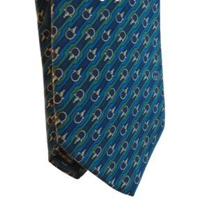 VINTAGE GUCCI 100% Silk Horsebit Neck Tie Classic Old Money Blue Green Designer